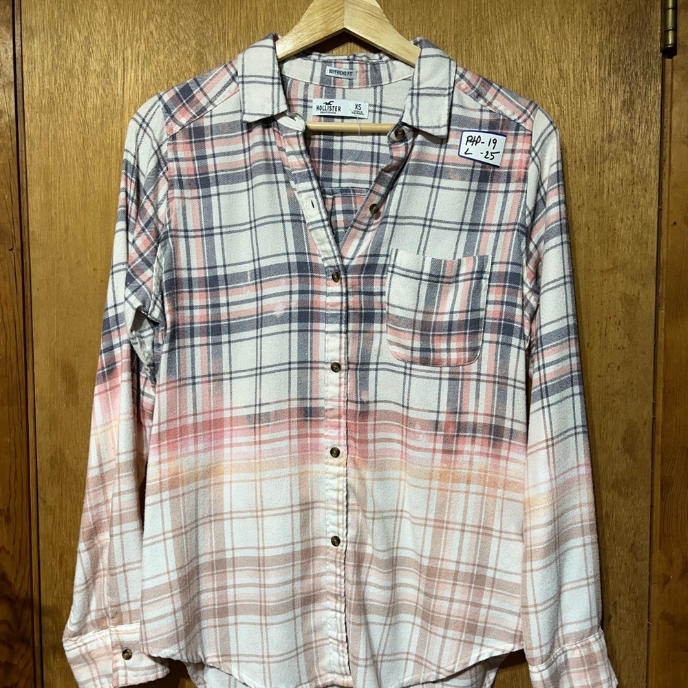 Hollister Plaid Button Down Shirt - Pink and Gray